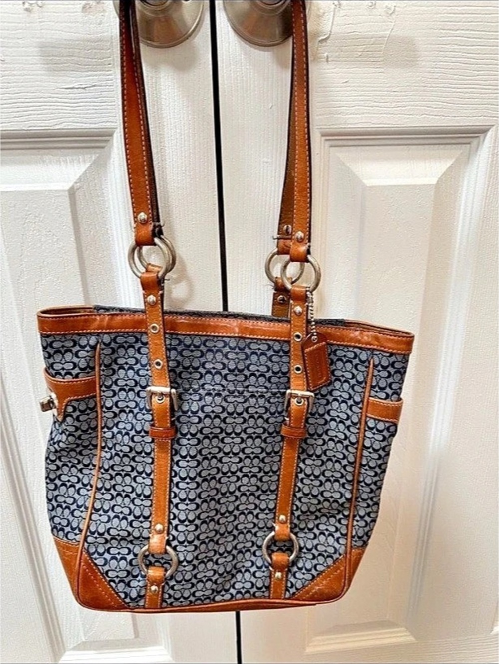Coach Signature Gallery Tote Patterned Tote Brown & Blue
